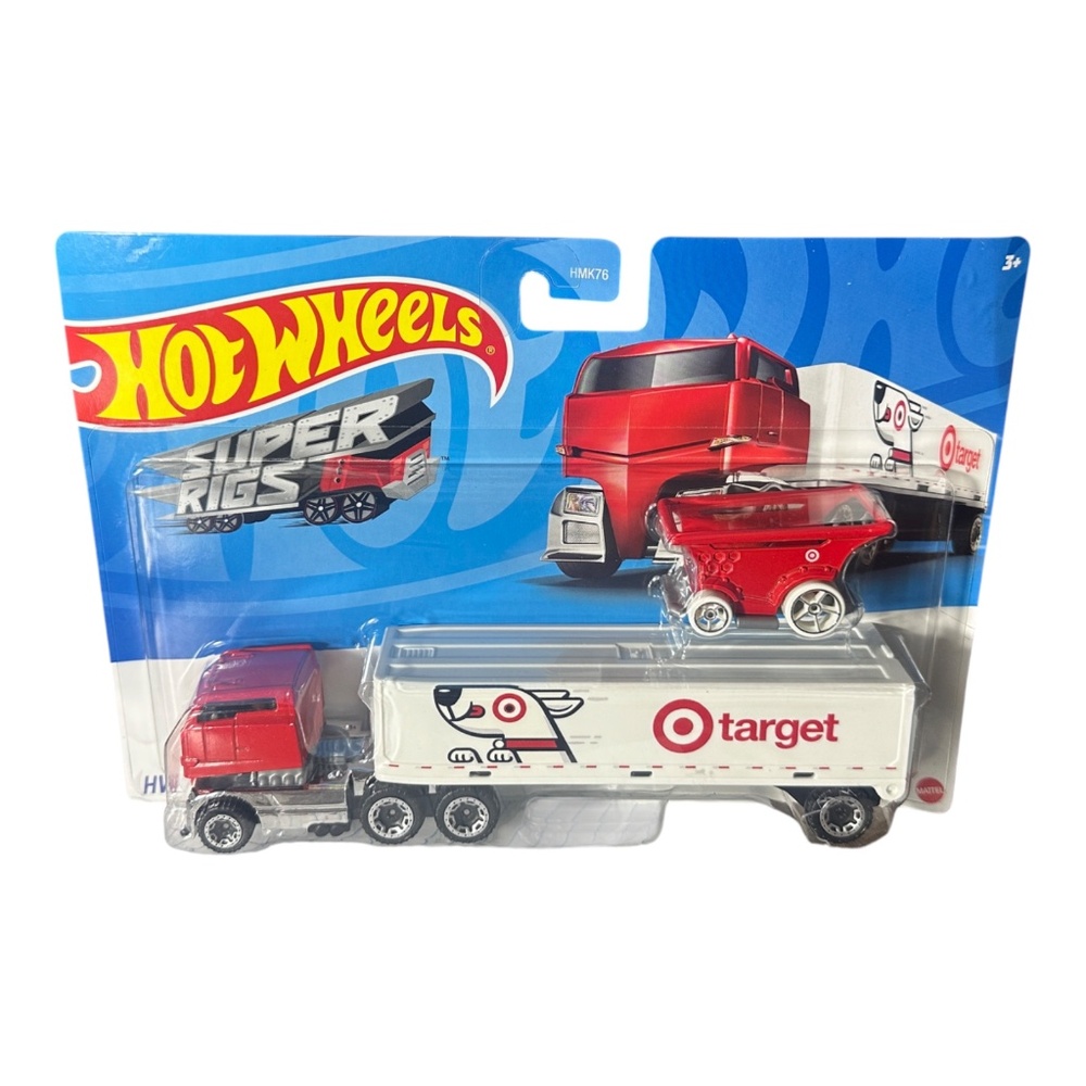 Hot Wheels 1:64 Scale Bullseye's Big Rig Toy Truck & Shopping Cart Set - 3 Piece